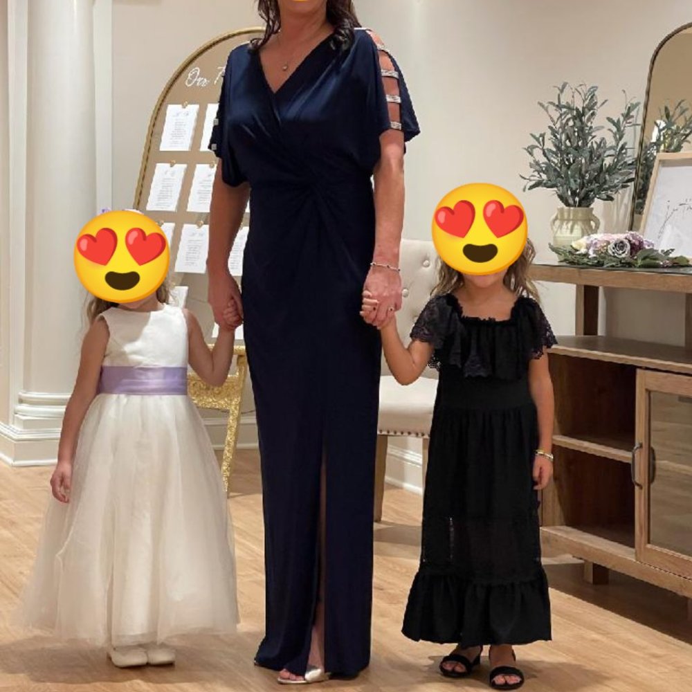 Alex Evenings Embellished Sleeve Knot Front Gown Navy Size 8 - Picture 2 of 12